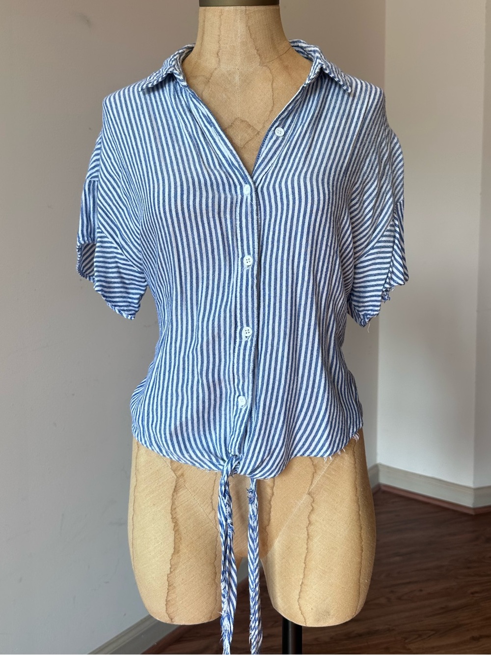Target Blue and White Striped Tie-Front Button-Down Shirt